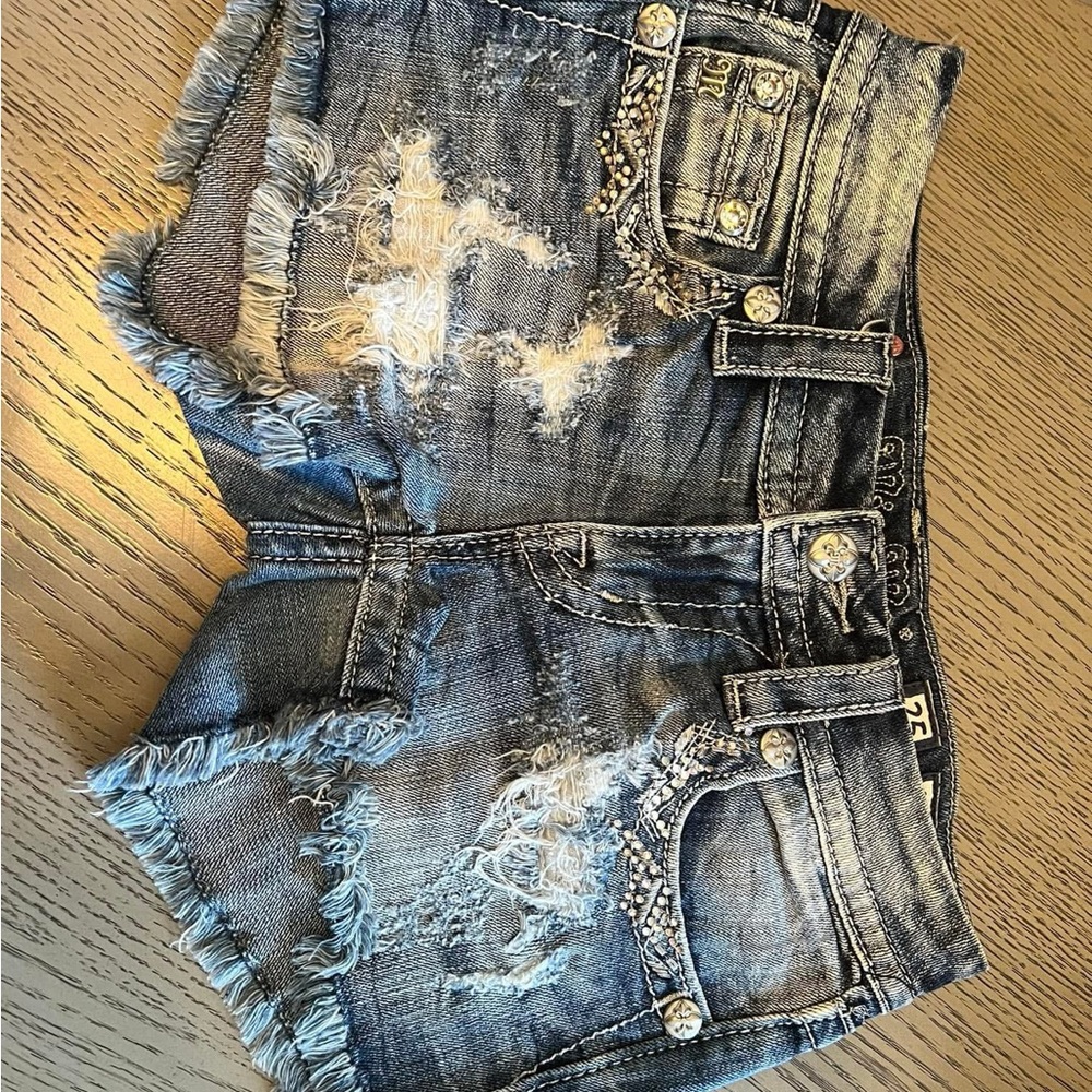 Miss Me Blue Distressed Jean Shorts
